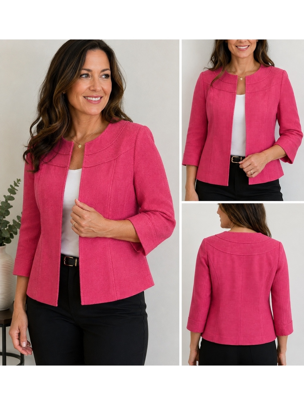 Jones New York Signature Women’s Size 12 Pink Textured Blazer Jacket 3/4 Sleeve